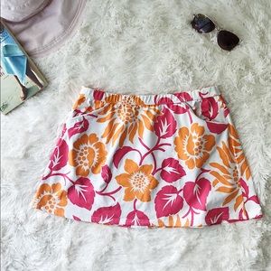 Lands End swim skirt floral pink/orange/white sz M